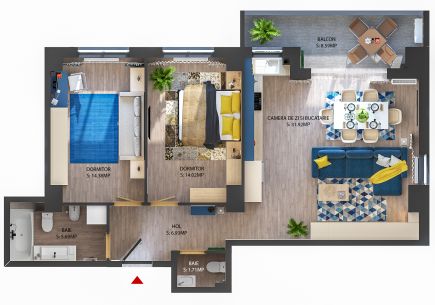 Apartament tip 3-D
