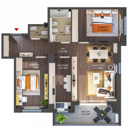 Apartament tip 3-E